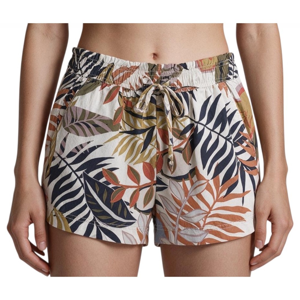 C&C CALIFORNIA Lyocell/Tencel LEAF PRINT SHORTS Paperbag Drawstring Pockets SZ M
